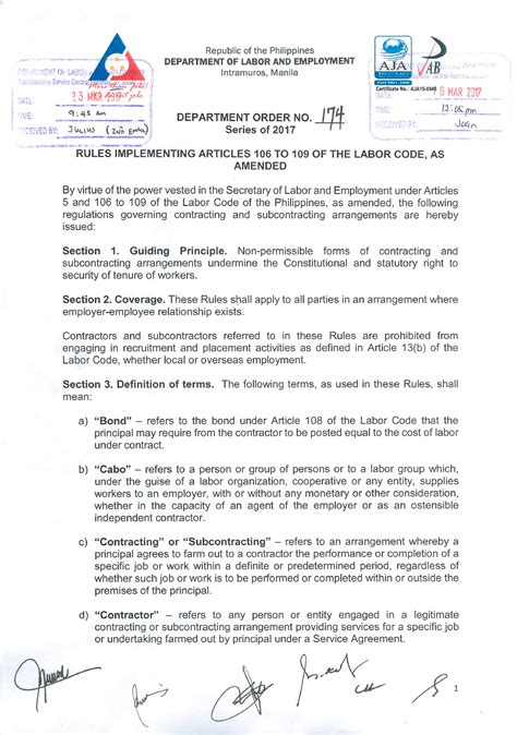 DOLE Department Order No. 174, Series of 2017 .